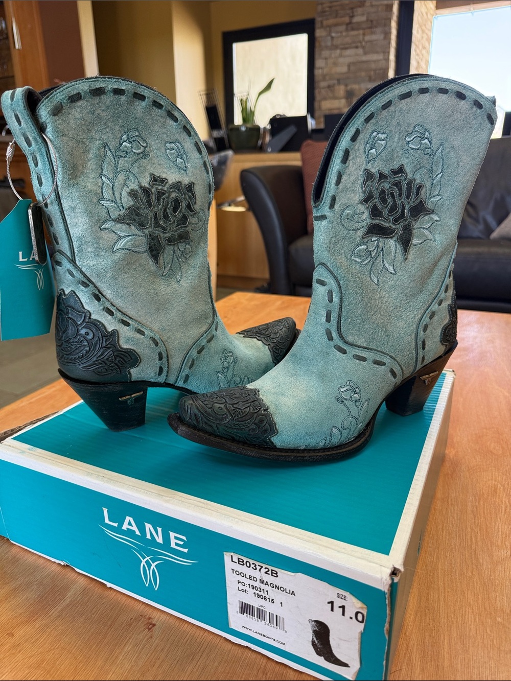 Lane Women’s Teal Suede Western Ankle Boots with Embroidered Detail